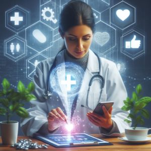 Un médecin lançant un produit numérique innovant, accompagné de sa communauté sur les réseaux sociaux.